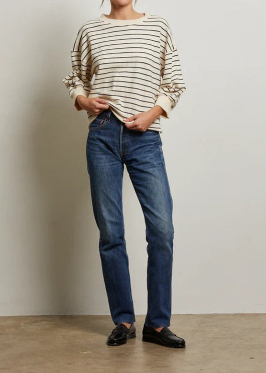 Perfect White Tee Niall Fleece Pullover | Natural/Navy Stripe