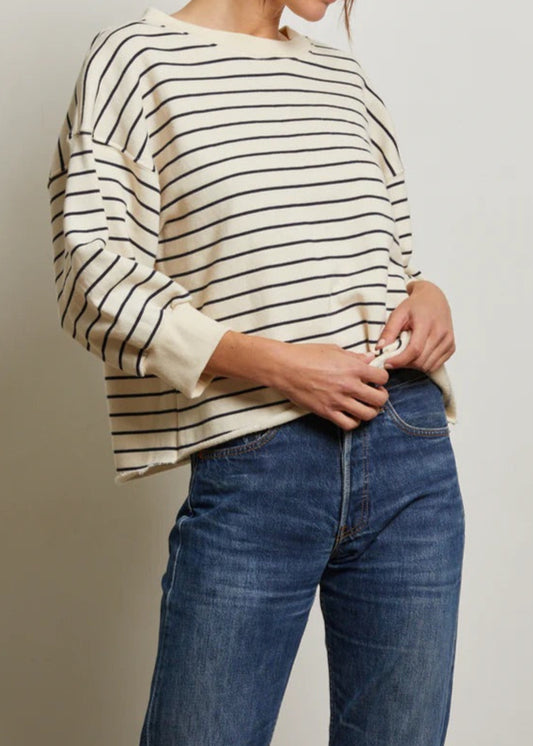 Perfect White Tee Niall Fleece Pullover | Natural/Navy Stripe