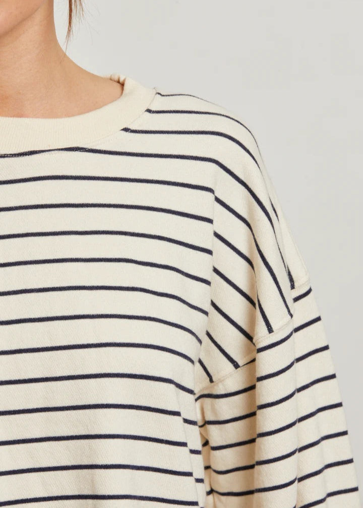 Perfect White Tee Niall Fleece Pullover | Natural/Navy Stripe
