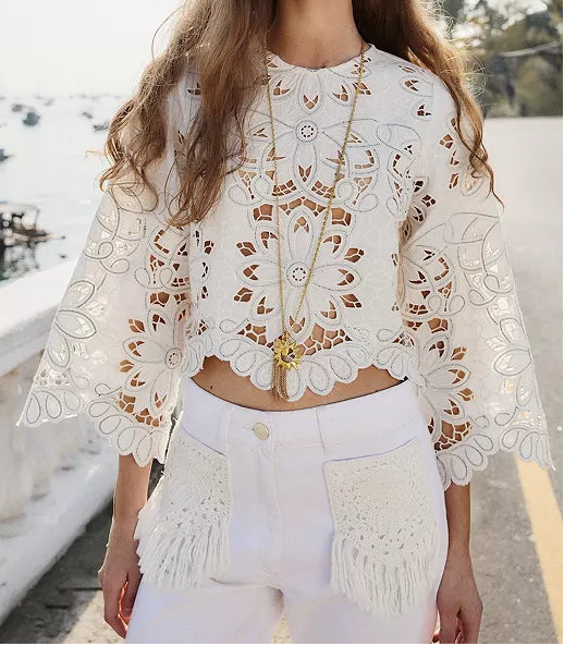 FARM Rio Richilieur Off-White Long Sleeve Blouse