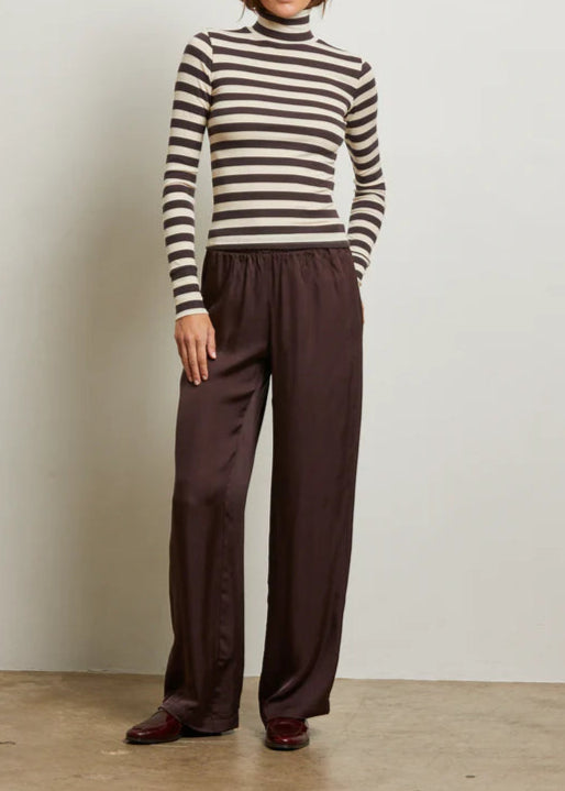 Perfect White Tee Camile Luxe Satin Straight Leg Pant | Cocoa