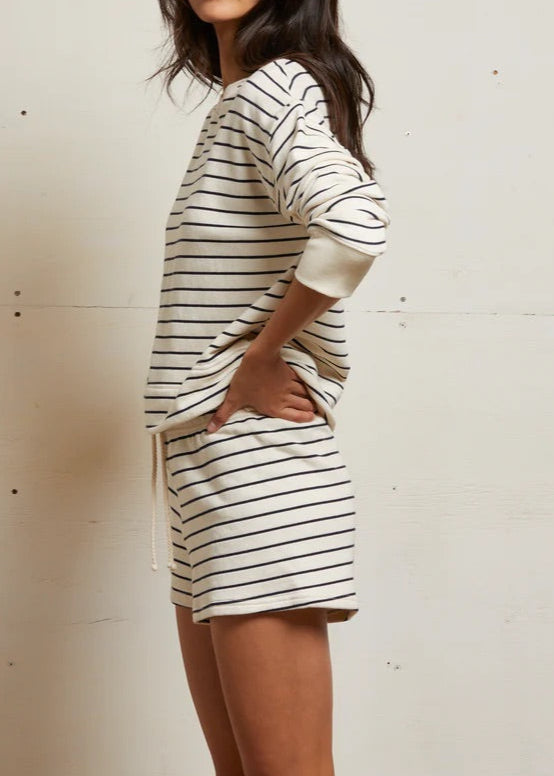 Perfect White Tee Layla Stripe French Terry Striped Sweatshort | Natural/Night Stripe