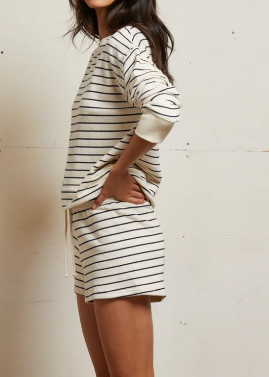 Perfect White Tee Tyler Stripe French Terry Pullover | Natural/Night Stripe