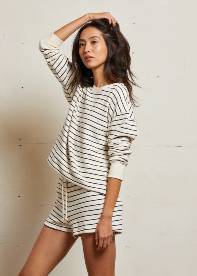 Perfect White Tee Tyler Stripe French Terry Pullover | Natural/Night Stripe