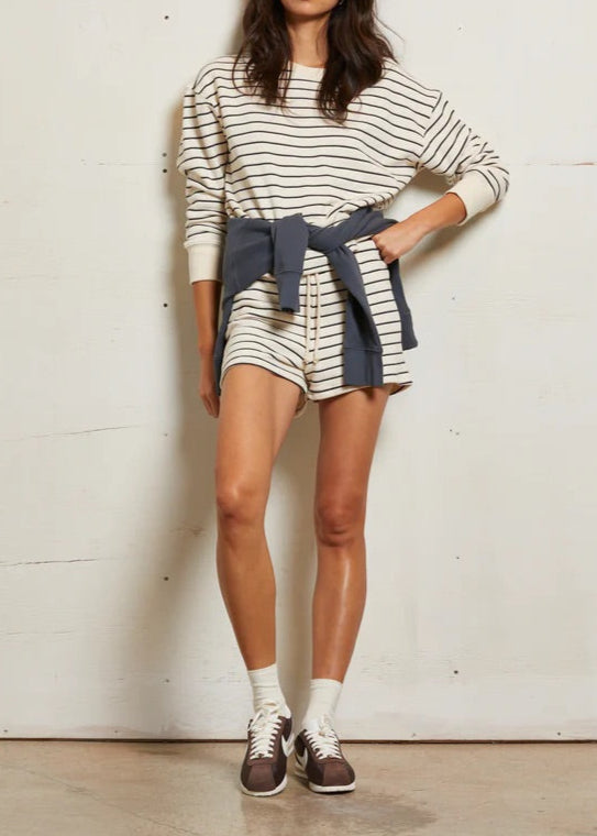 Perfect White Tee Tyler Stripe French Terry Pullover | Natural/Night Stripe