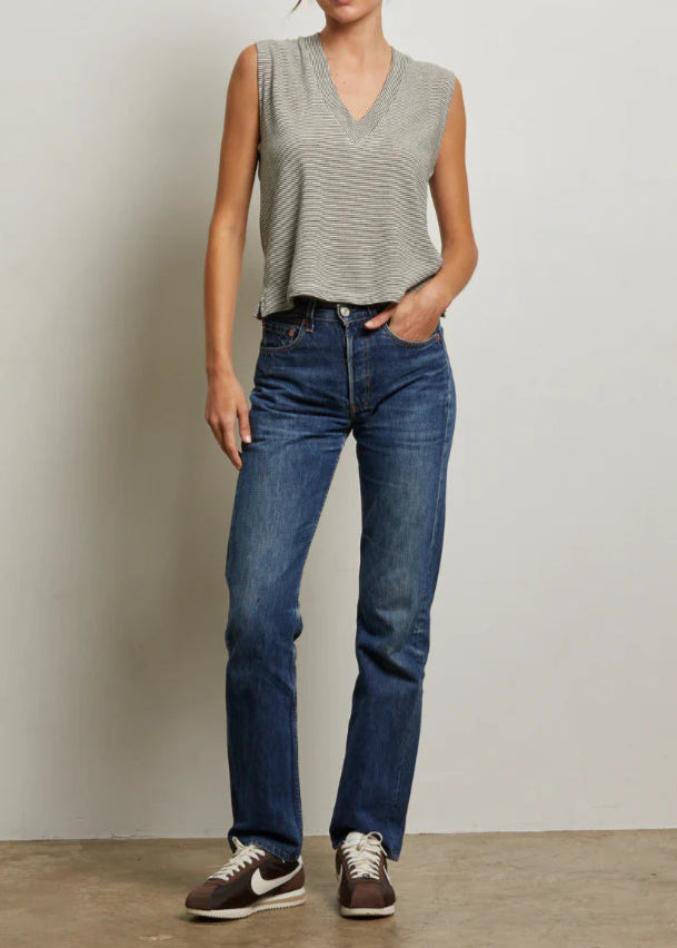 Perfect White Tee Lucy Stripe Linen Jersey V-Neck Tank