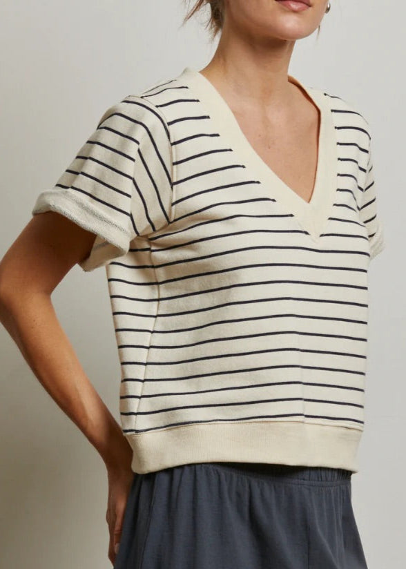 Perfect White Tee Briggs Stripe French Terry Short Sleeve Crew Sweatshirt | Natural/Night Stripe