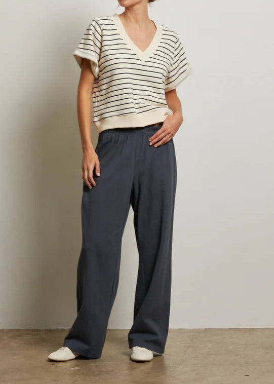 Perfect White Tee Briggs Stripe French Terry Short Sleeve Crew Sweatshirt | Natural/Night Stripe