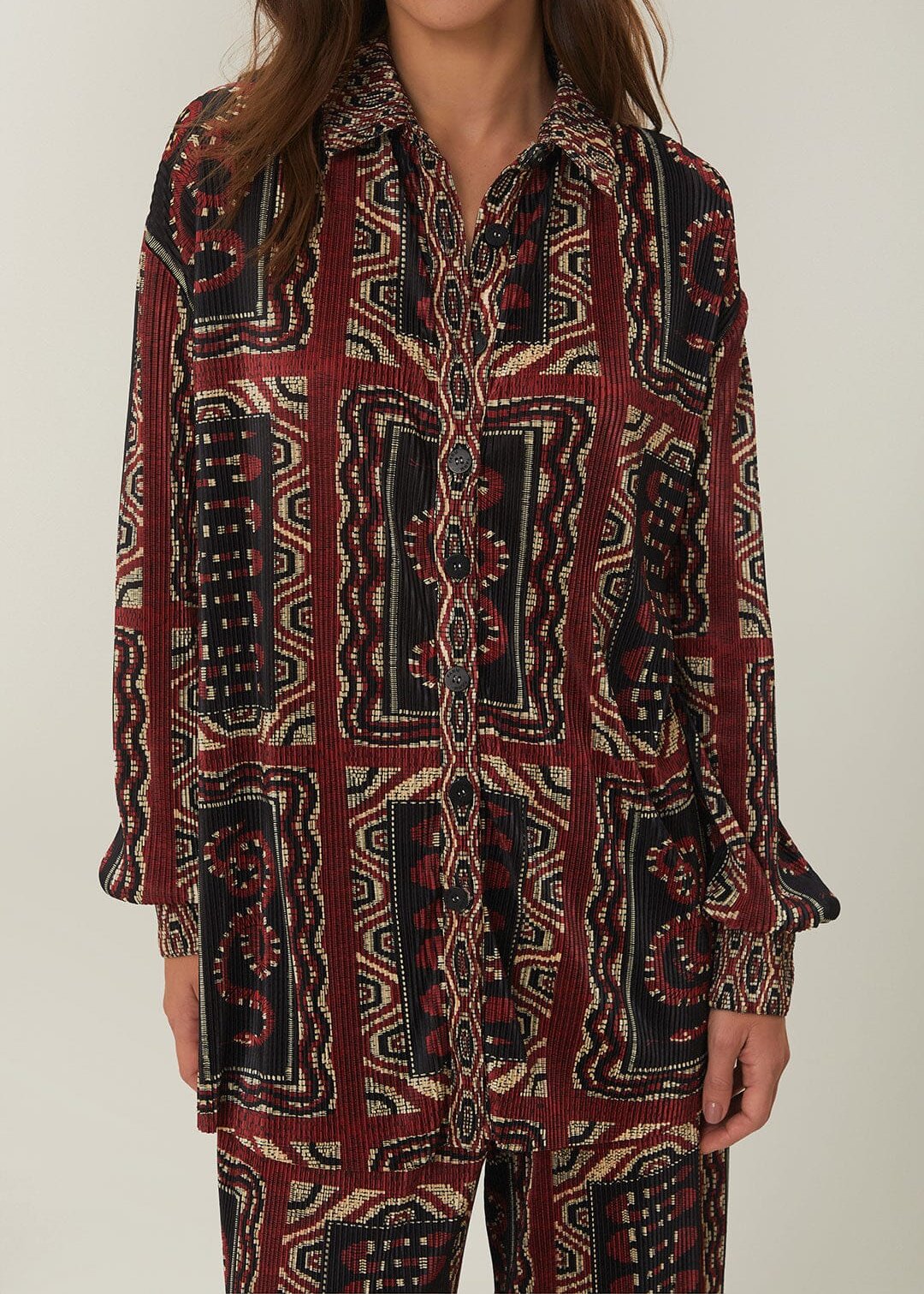 FARM Rio Black Snake Scarves Pleated Shirt