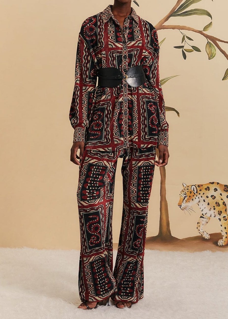 FARM Rio Black Snake Scarves Pleated Shirt