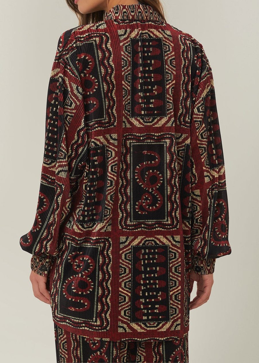 FARM Rio Black Snake Scarves Pleated Shirt