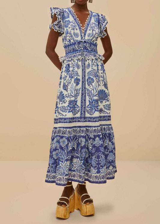 FARM Rio Off-White Shell Garden Maxi Dress