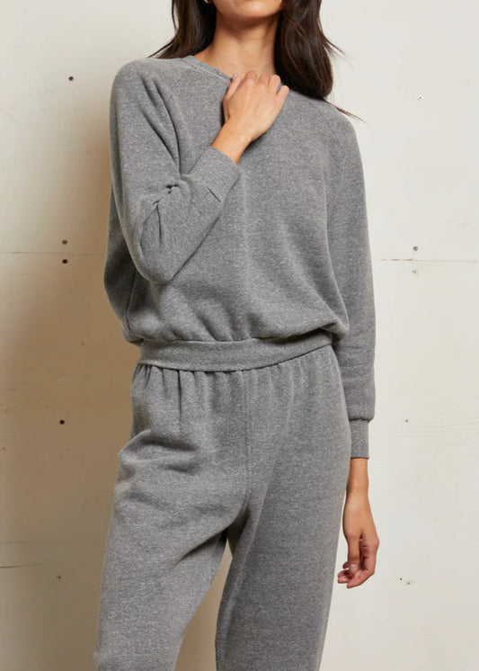 Perfect White Tee Lennon Fleece Shrunken Raglan Sweatshirt | Dark Heather Grey