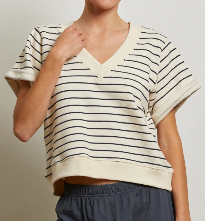 Perfect White Tee Briggs Stripe French Terry Short Sleeve Crew Sweatshirt | Natural/Night Stripe