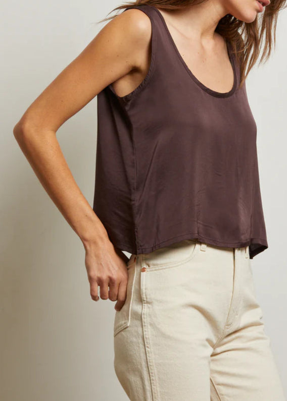 Perfect White Tee Silvie Satin Scoop Neck Tank | Cocoa