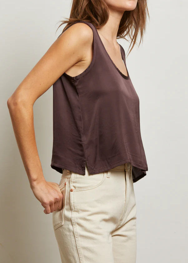 Perfect White Tee Silvie Satin Scoop Neck Tank | Cocoa