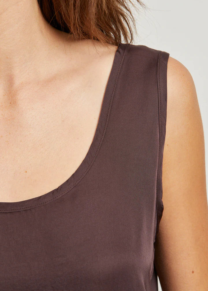 Perfect White Tee Silvie Satin Scoop Neck Tank | Cocoa