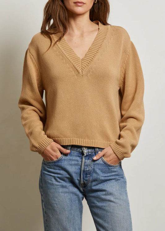 Perfect White Tee Addie Cotton Oversized V Neck Sweater | Suede