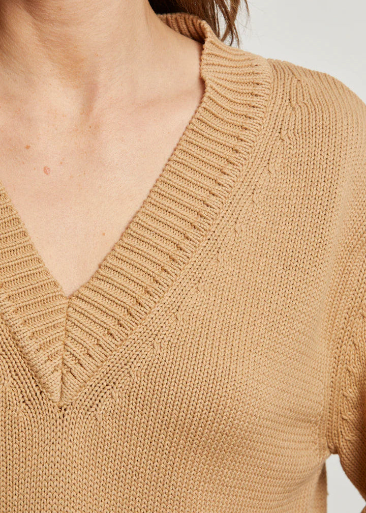 Perfect White Tee Addie Cotton Oversized V Neck Sweater | Suede