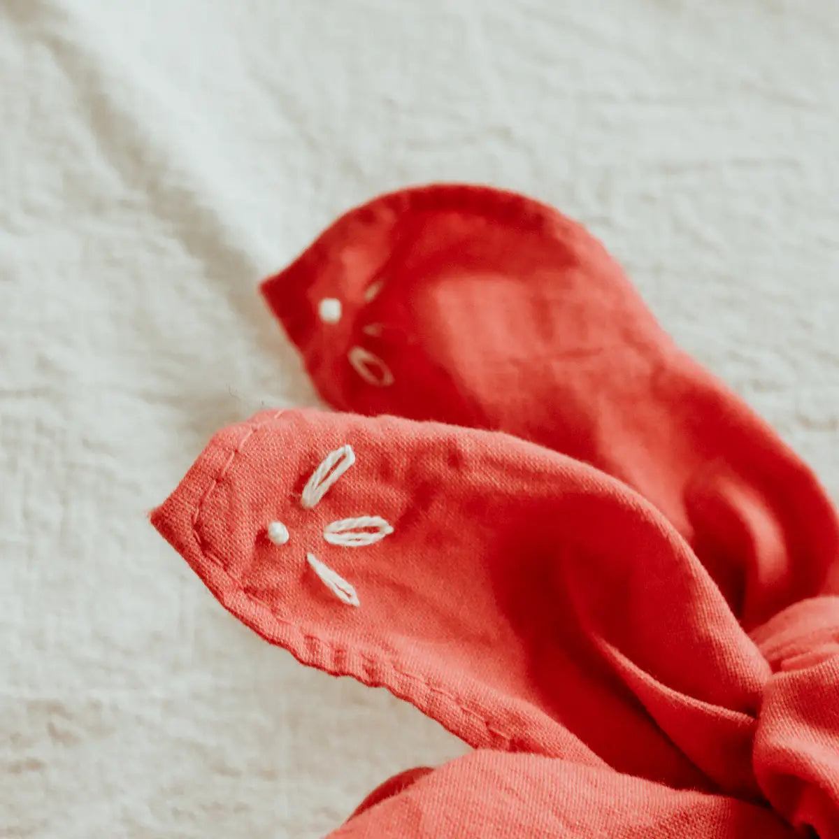 Eloise et Moi Hand Embroidered Rodeo Cotton Bandana Hand Dyed | Red/Cream Thread
