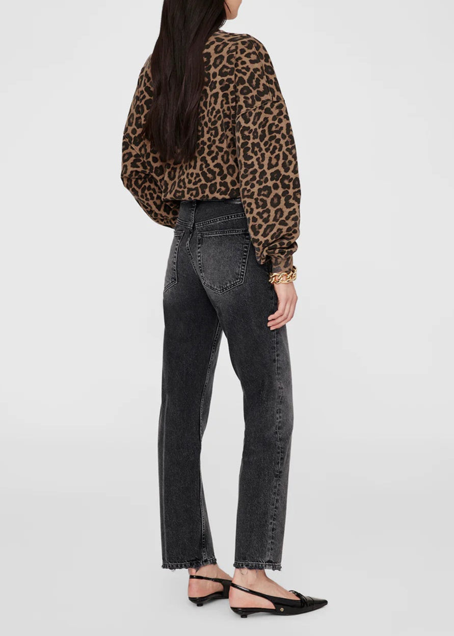 Anine Bing Miles Sweatshirt | Black And Brown Leopard
