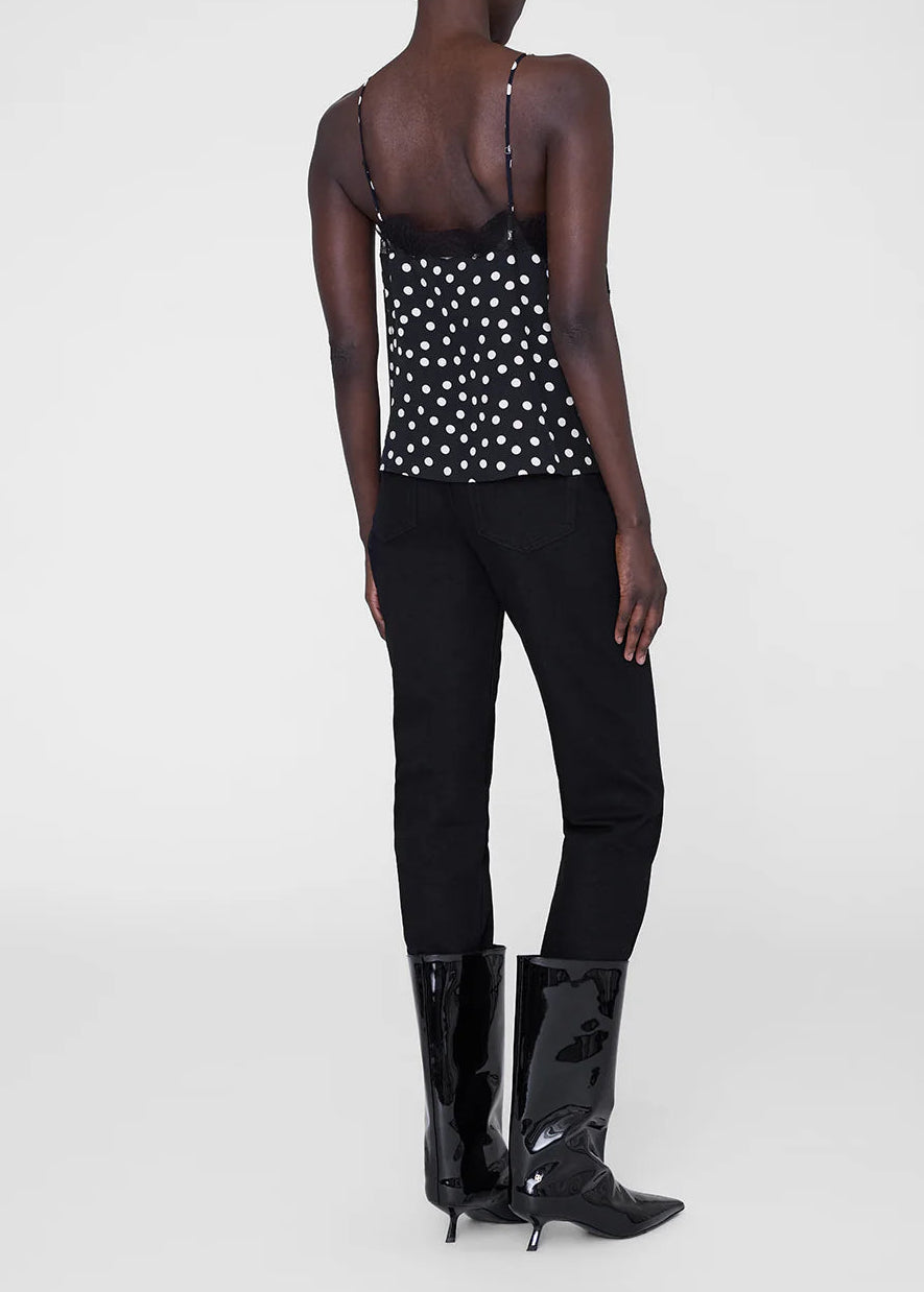 Anine Bing Amelie Camisole | Black And White Double Dot Jacquard