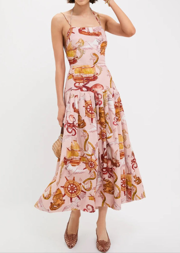 FARM Rio Nautical Wonder Pink Strappy Maxi Dress