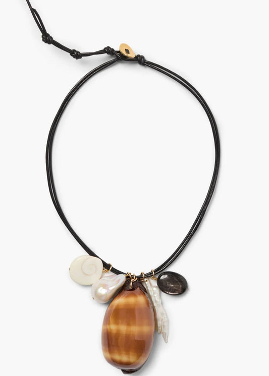 Chan Luu Cowrie Leather Charm Necklace Multi