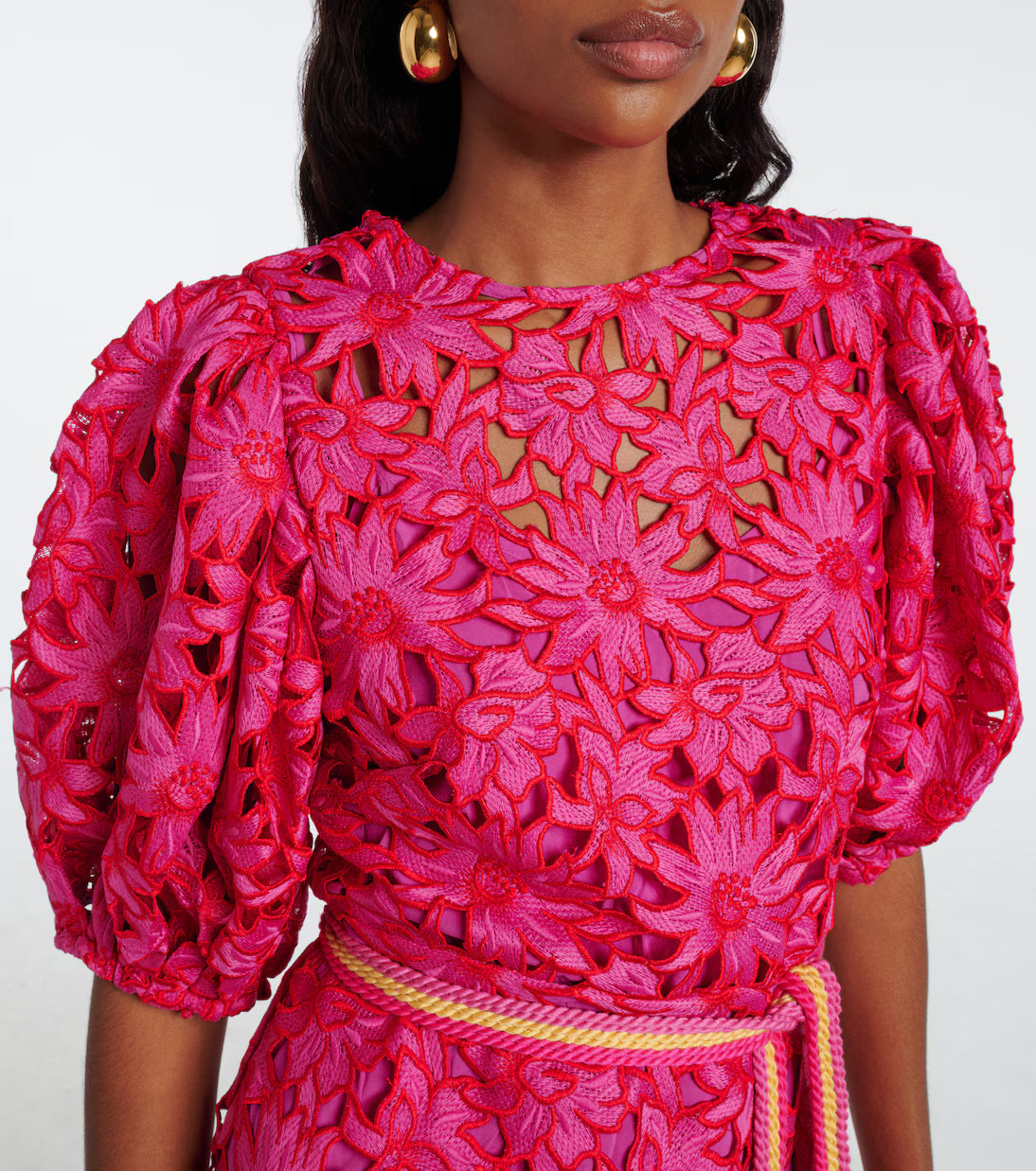 FARM Rio Flowered Pink Lace Mini Dress