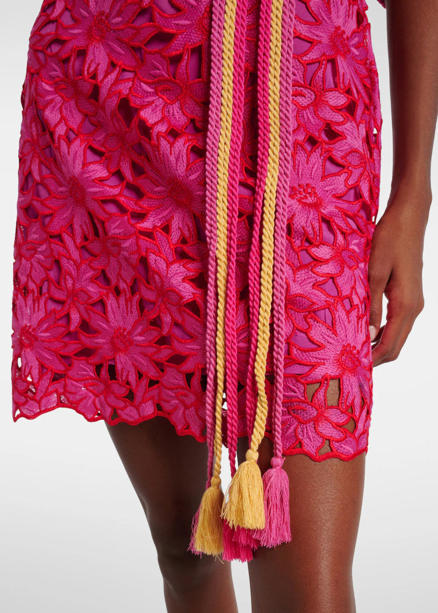 FARM Rio Flowered Pink Lace Mini Dress