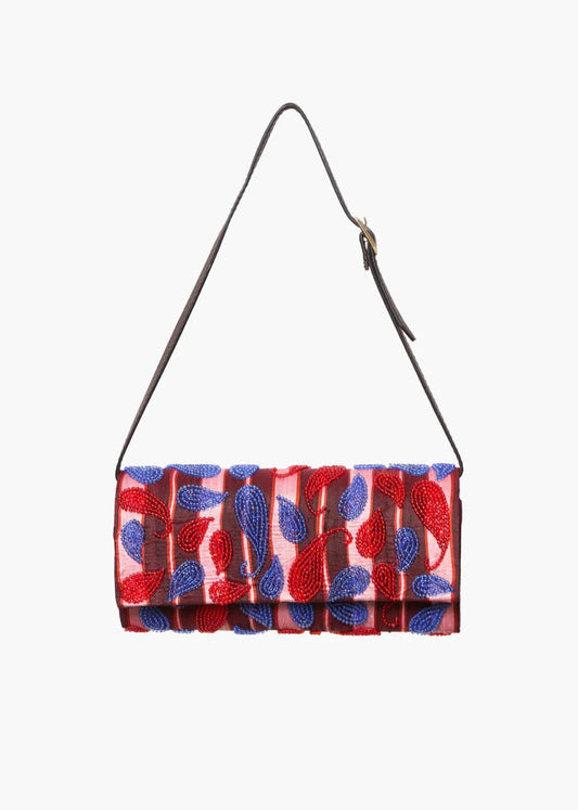 Chan Luu Beaded Silk Clutch Red Stripe