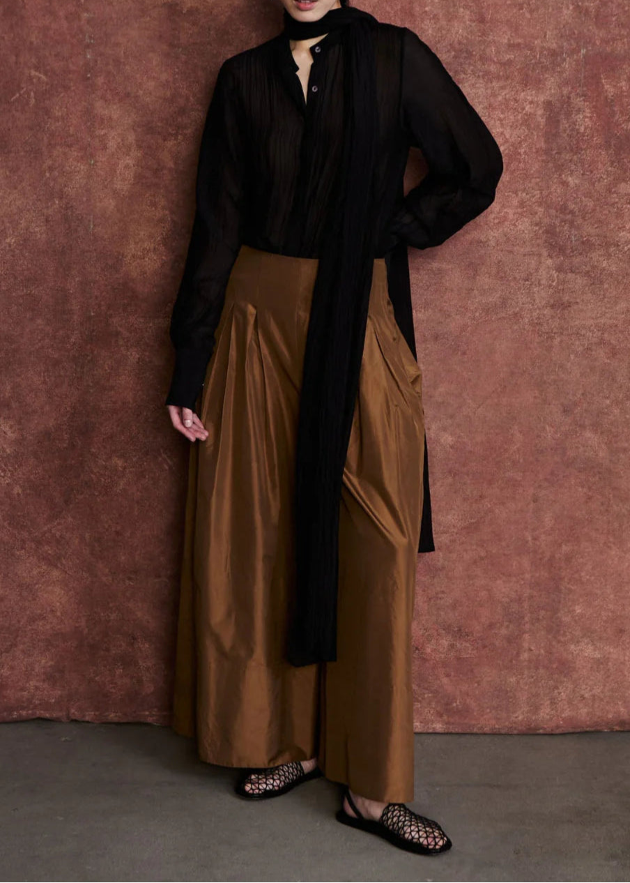 Chan Luu Techno Taffeta Ultra Wide Leg Trouser | Bronze