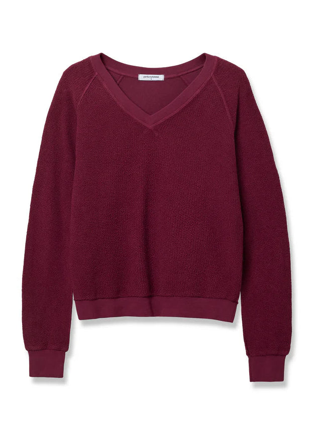 Perfect White Tee Zuri Fleece V-Neck Sweatshirt | Dark Burgundy