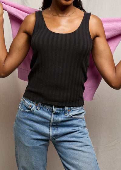 Perfect White Tee Rae Poorboy Rib Tank Top | True Black