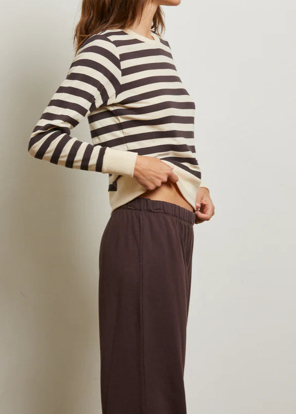 Perfect White Tee Stef Luxe Rib L/S Crew Neck | Mocha Stripe