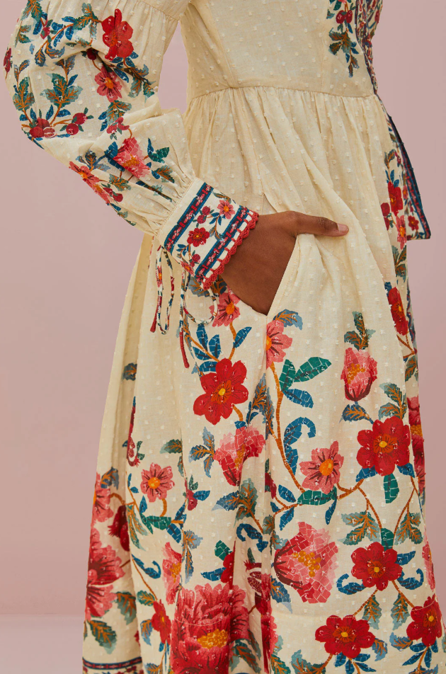 FARM Rio Mosaic Garden Sand Midi Dress