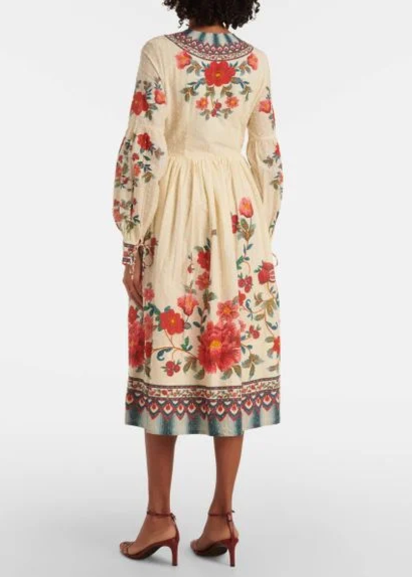 FARM Rio Mosaic Garden Sand Midi Dress