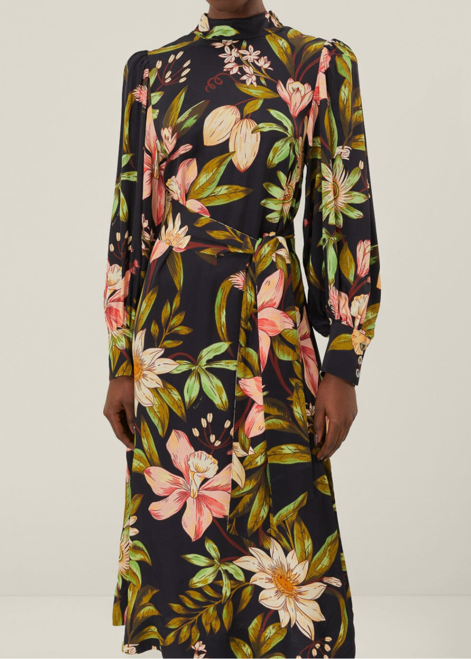 FARM Rio Surreal Flowers Black Midi Dress