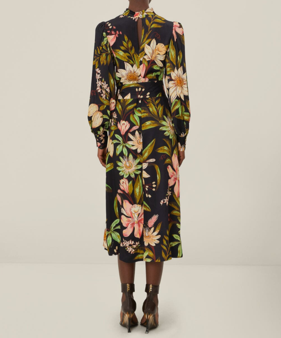 FARM Rio Surreal Flowers Black Midi Dress