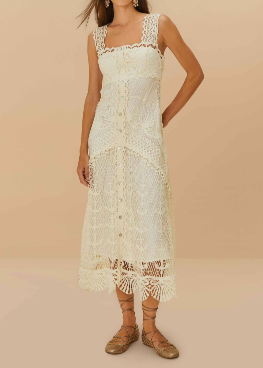 FARM Rio Off White Nautical Guipure Maxi Dress