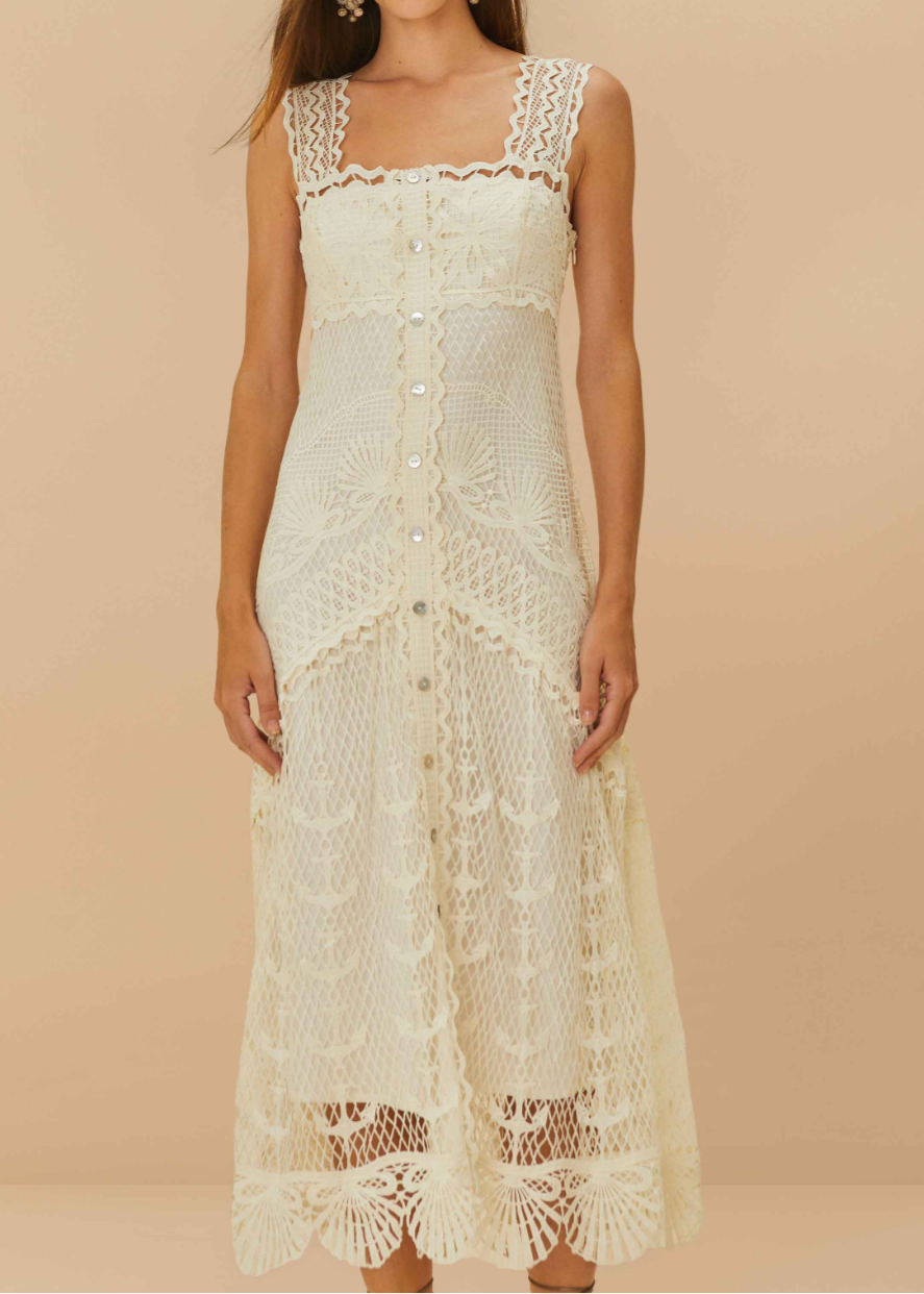 FARM Rio Off White Nautical Guipure Maxi Dress