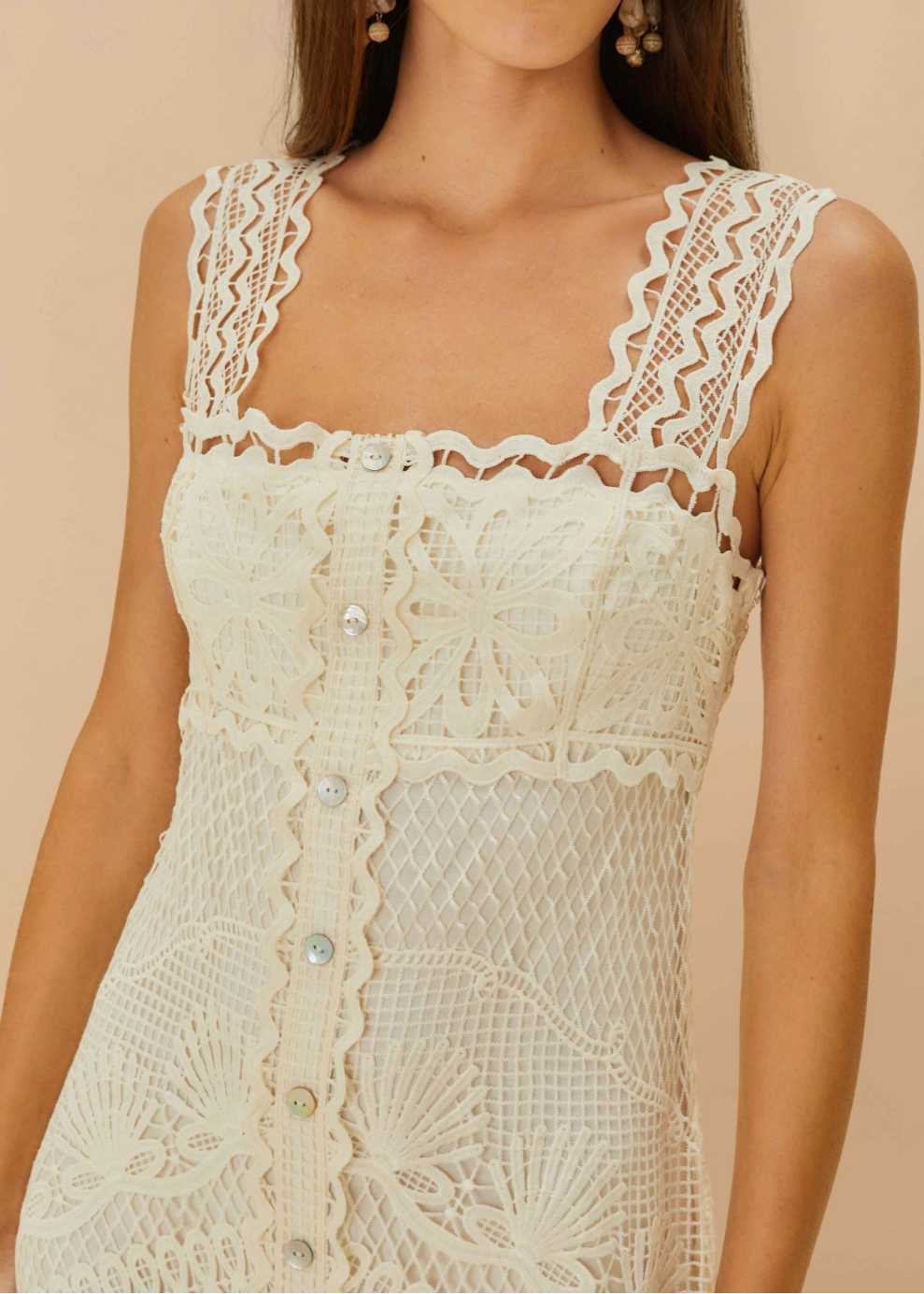 FARM Rio Off White Nautical Guipure Maxi Dress