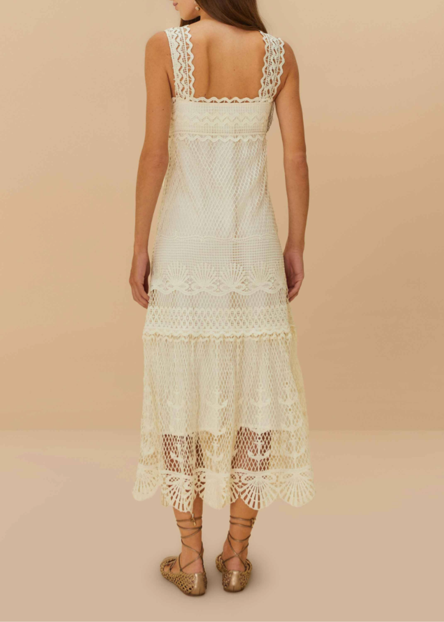 FARM Rio Off White Nautical Guipure Maxi Dress