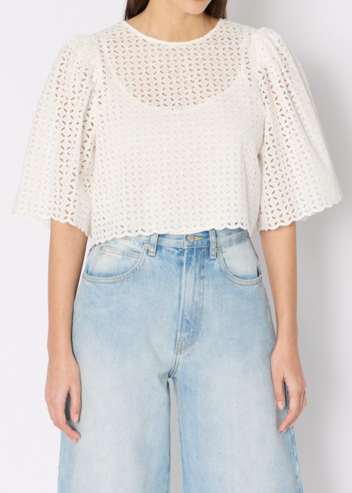 Berenice Tictoc Short Top With English Embroidery | White