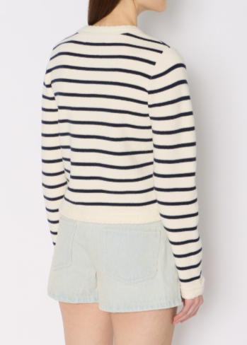 Berenice Gloria White Cardigan With Blue Stripes And Gold Buttons
