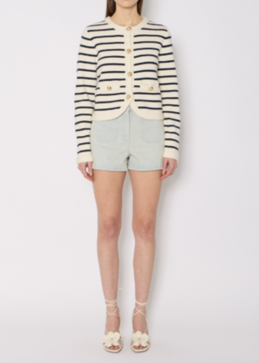 Berenice Gloria White Cardigan With Blue Stripes And Gold Buttons