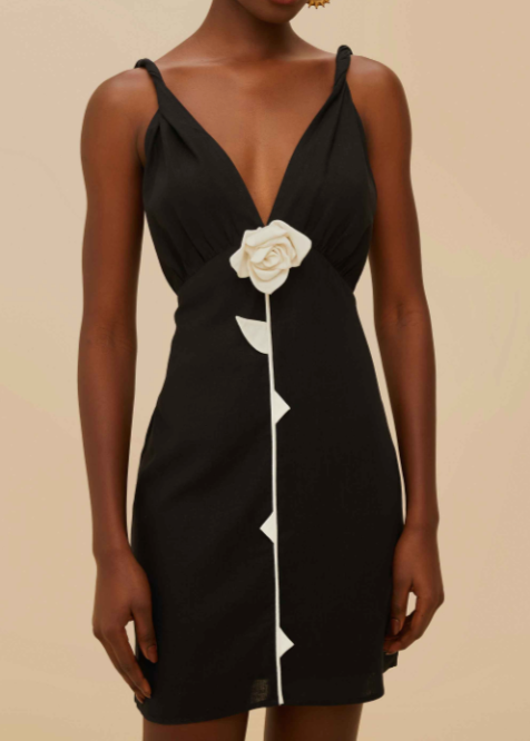 FARM Rio Black And White Rose Pipping Mini Dress