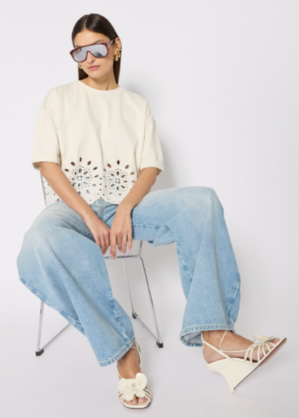 Berenice Tevana White T-Shirt With English Embroidery