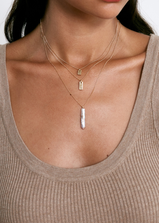 Chan Luu 14k Gold Champagne Diamond Bar Necklace