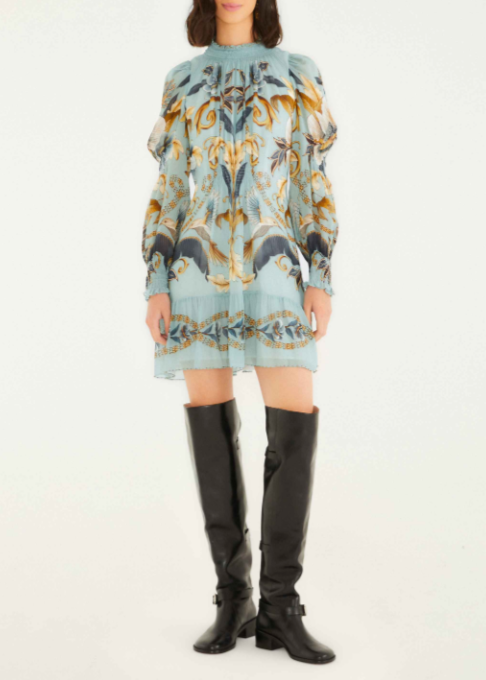 FARM Rio Snake Garden Blue Long Sleeve Mini Dress